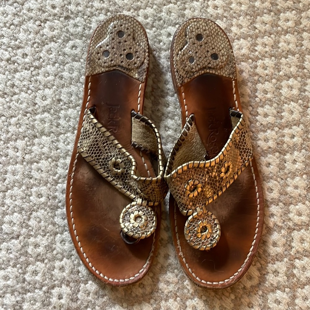 Jack Rodgers Gold Snakeskin Sandals